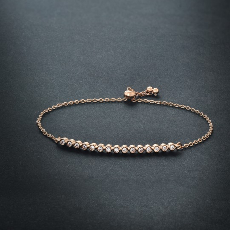 Women Rose Gold & White Brass Crystals Handcrafted Rose Gold-Plated Link Bracelet