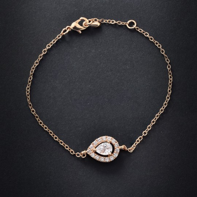 Women Rose Gold-Toned& White Brass Crystals Link Bracelet