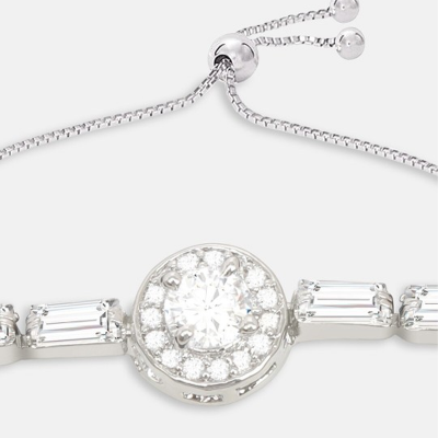 Women Silver-Toned & White Cubic Zirconia Embellished Link Bracelet
