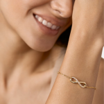 Women Gold-Toned & White Brass Crystals Handcrafted Gold-Plated Link Bracelet