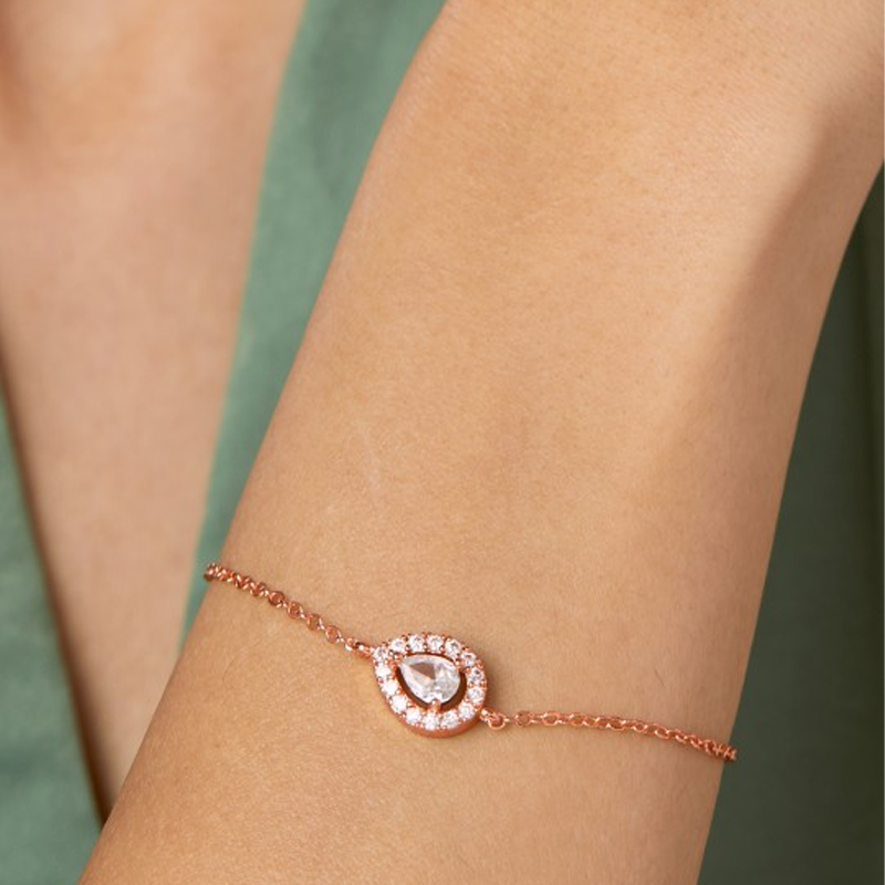 Women Rose Gold-Toned& White Brass Crystals Link Bracelet